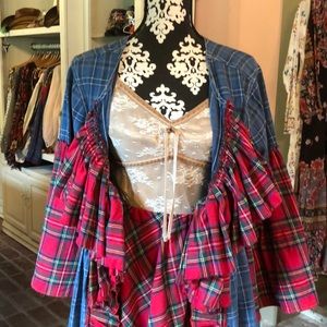 Handmade plaid duster tunic ruffled boho long coat